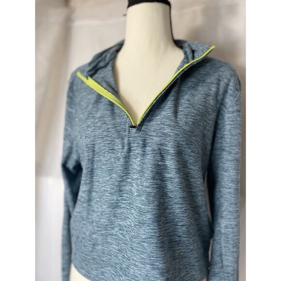Hind Women's 1/4 Zip Large Cropped Running Jacket Blue Athletic Thumb Hole - Picture 4 of 6